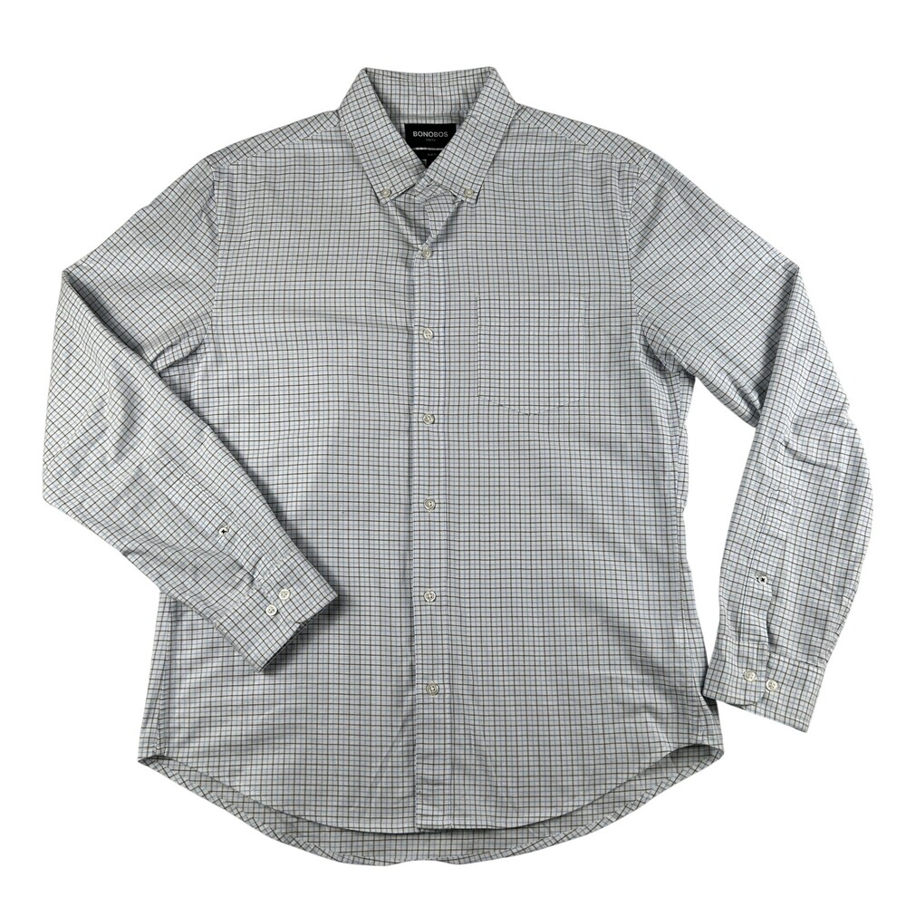 Bonobos Shirt Mens Large Blue Check Long Sleeve Button Down Stretch Slim Fit